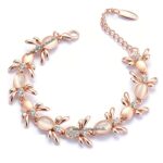 Om Jewells Crystal Jewellery Rose Gold Platted Designer Link Bracelet Beautified With Cats Eye And Crystal Elements For Girls And Women BR1000035