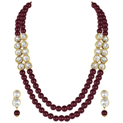 Peora Gold Plated Crystal Pearl Long Necklace with Earring Traditional Jewellery Set for Women Girls