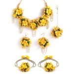 ZENEME Jewellery Flowers Jewellery Set For Haldi Gota Patti Necklace, Earrings, Bracelet & Maang Tika for Women & Girls (Mehandi/Haldi/Wedding/Bridal/Baby Shower)