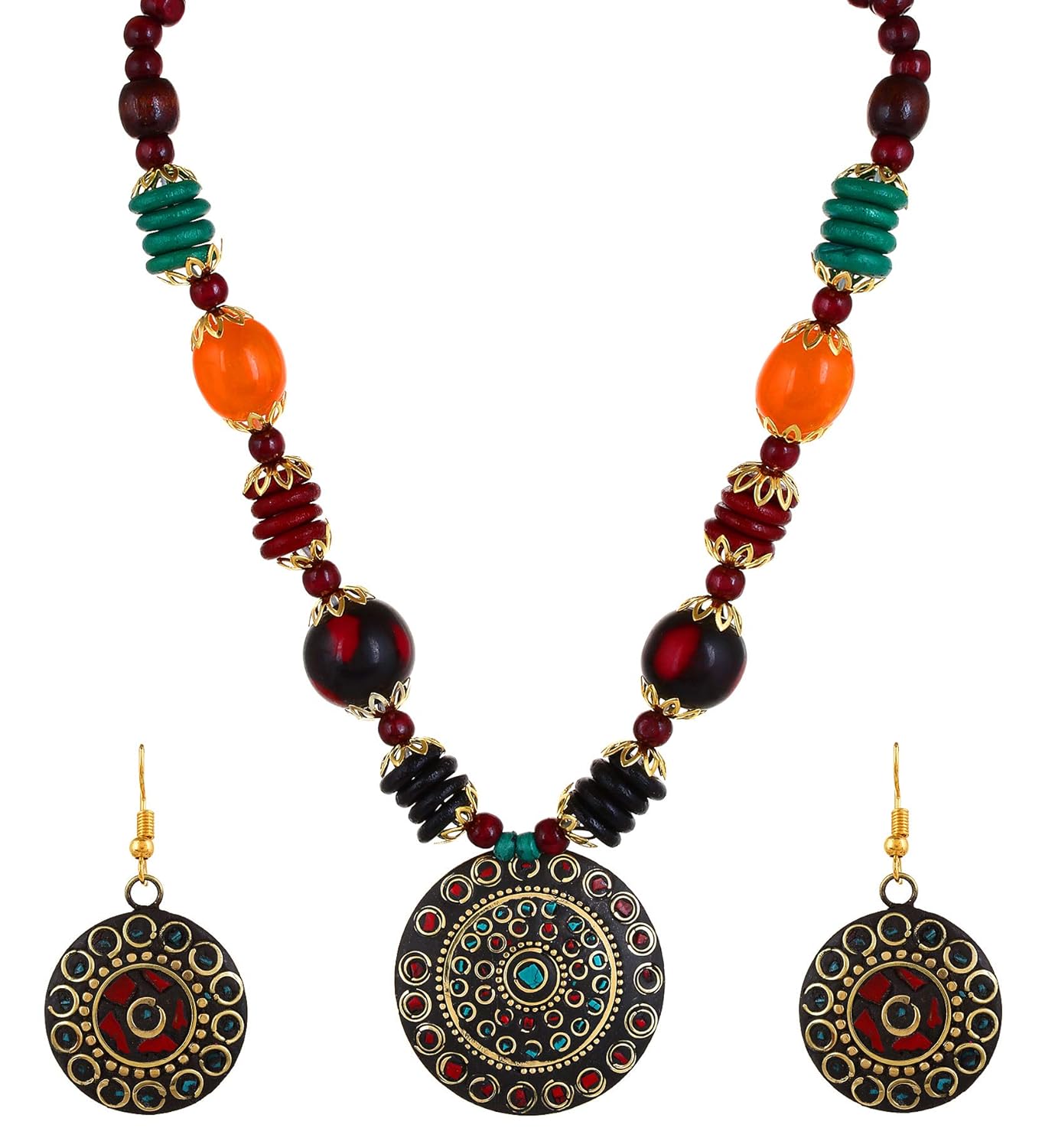 YouBella Jewellery set for Women Stylish Latest Tibetan Pendant Necklace with Earrings for Women & Girls (Gift) Tribal Necklace Jewellery Beads Necklace