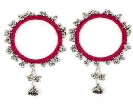 GURJARI JEWELLERS Oxidised 2 crosio Bangles with silver Gungru and jumkhi charm Bangles Set 2.2,2.4,2.6,2.8 size avlable