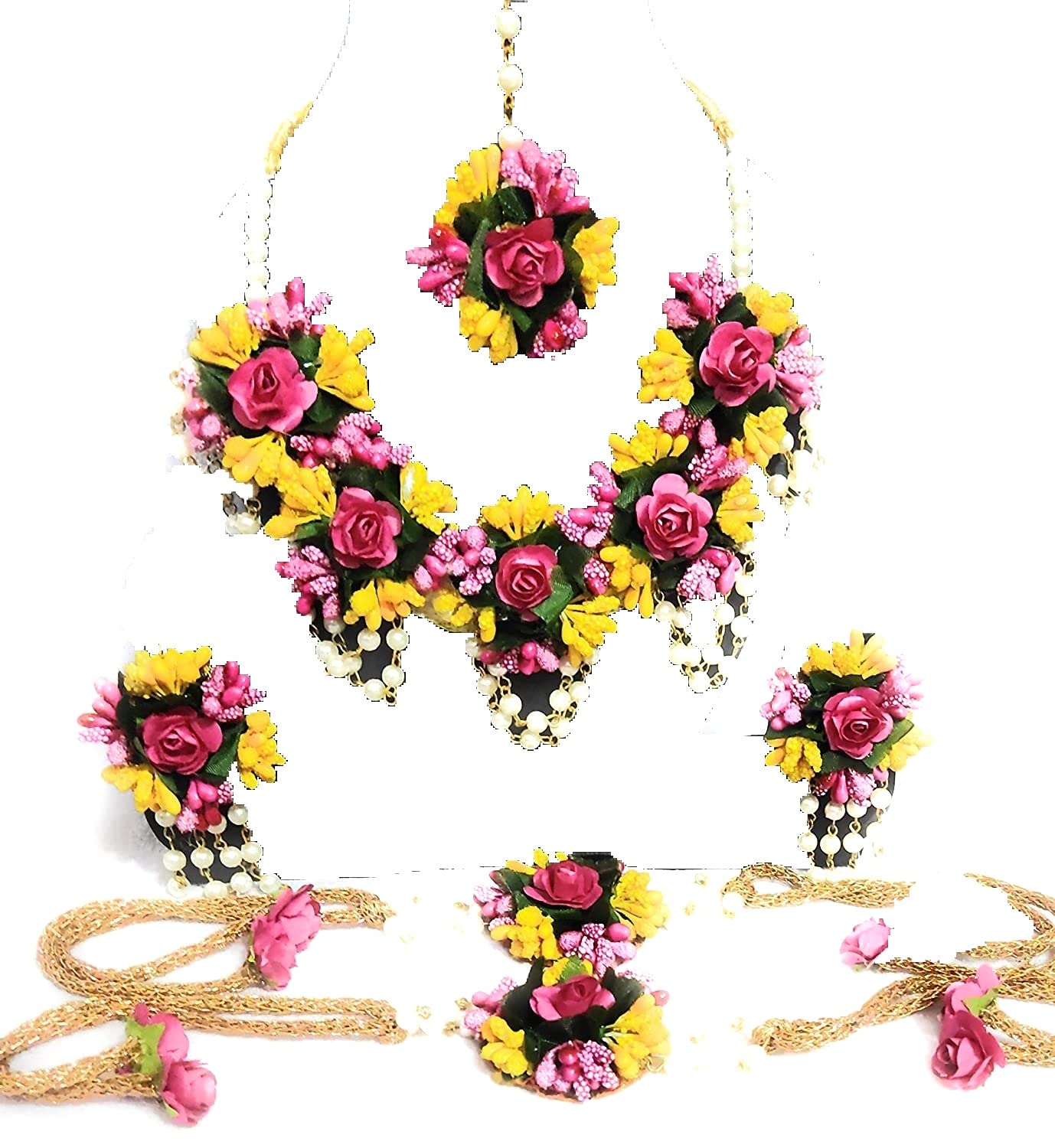 C&G INDIA Flower Designer Jewellery Set For Women And Girls Mehandi Haldi Bridal Baby Shower Marriage