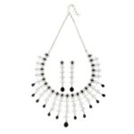 M.D KARAT ART Black Ston Rodium Plated American Diamond Jewellery Set for Women | Fancy Jewellery | Designer Drop rodium Plated hangging Earrings & Necklace for Women & Girls(SET 0284N)