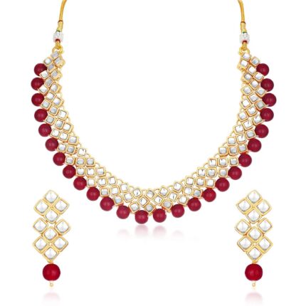 Sukkhi Exotic Kundan Gold Plated Wedding Jewellery Choker Necklace with Drop Earrings Set for Women & Girls (N73524)