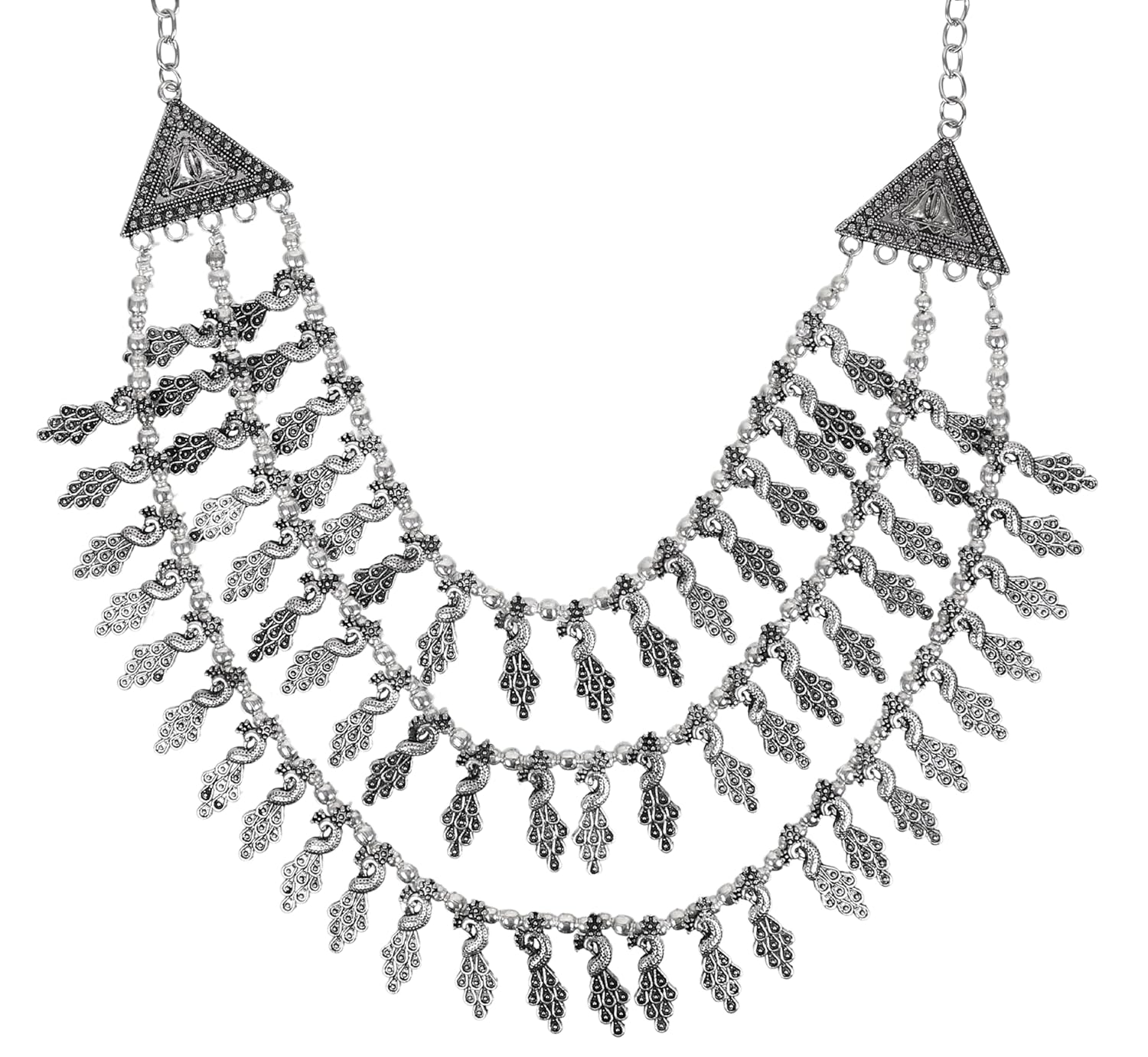 Siddhatva Statement Ethnic Antique Traditional Designer Oxidised Multi Layer Silver Necklace Jewelry Women Girls