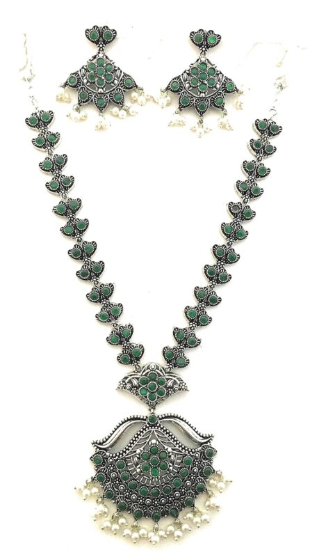 Sasitrends Traditional German Silver Pearl Designer Oxidized Jewellery Set for Women and Girls