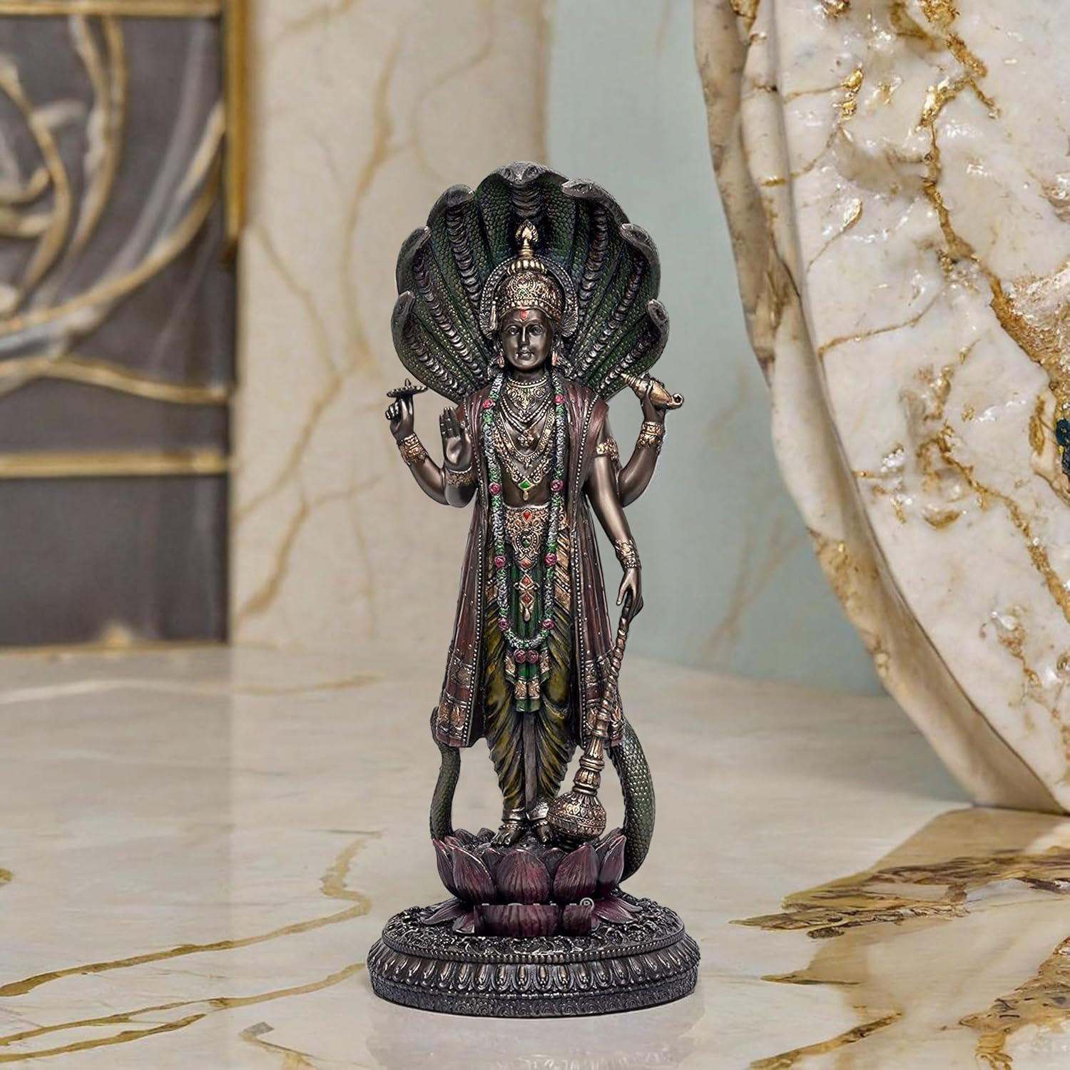 Amazon Brand - Umi Large Vishnu Standing On Lotus Base Bonded Bronze Finish for Home Office Shop Height 12.5 Inches