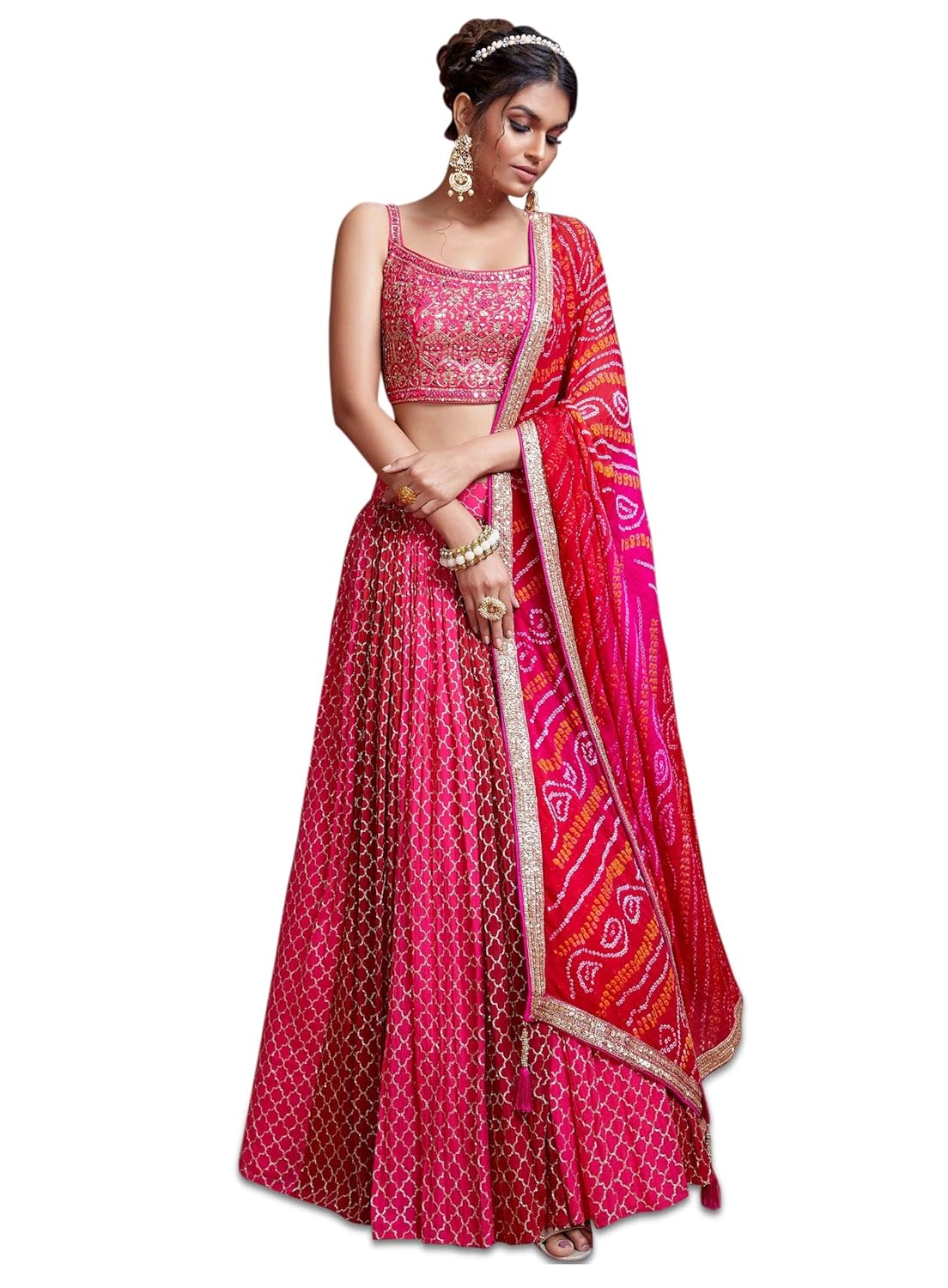 Zeel Clothing Women's Chinnon Silk Embroidered Semi-Stitched Lehenga Choli with Dupatta (105-Pink-New-Bridal-Lehenga-Latest; Free Size)