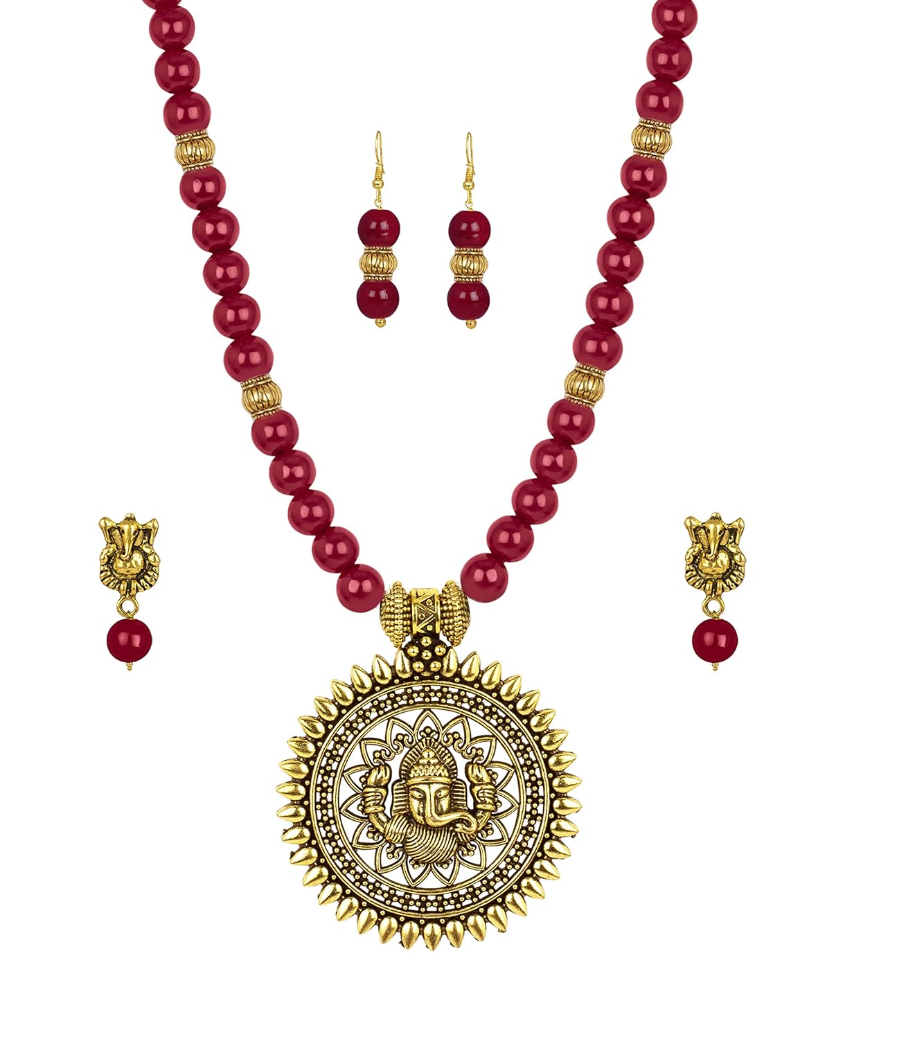 JFL - Jewellery For Less Gold Plated Floral Onyx Stone Necklace Set for Women