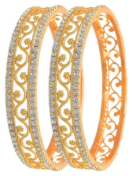 Love Lady Studded Diamond Gold Plated Bangles for Women (Golden) Model No - LOL1111