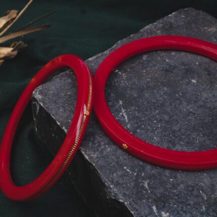 Hem Jewels by Ashok Jewellers 22kt (916) Yellow Gold Handmade Pola Bangles/Wedding Chooda/Churas for Women with Purity Certificate (Set of 2pcs) - Red