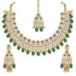 Peora Gold Plated Dulhan Bridal Kundan Faux Pearl Choker Necklace Earring Maang Tikka for Women Girls Indian Traditional Jewellery Set