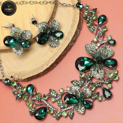 Gehney JN13: Fancy Shining New Model American Diamond Kundan Gemstones Choker Bridal Wedding Fashion Necklace Chain and Earrings Jewellery Set for Women, Traditional Jewelry for Girls