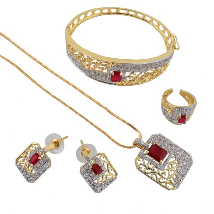 Lucky Jewellery American Diamond Combo Set with Bracelet, Earring, Pendant & Finger Ring for Girls & Women (528-K5SA-882-Parent)