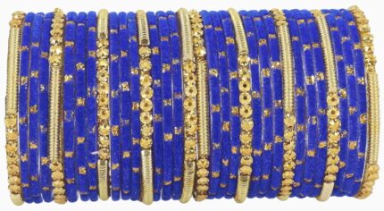 NMII Fancy Glass Golden Beads & Polka Dots Velvet Bangles Set For Women and Girls | Stylish Designer Bangles | Glass Chudi | Women's Fashion Jewellery-Set of 34