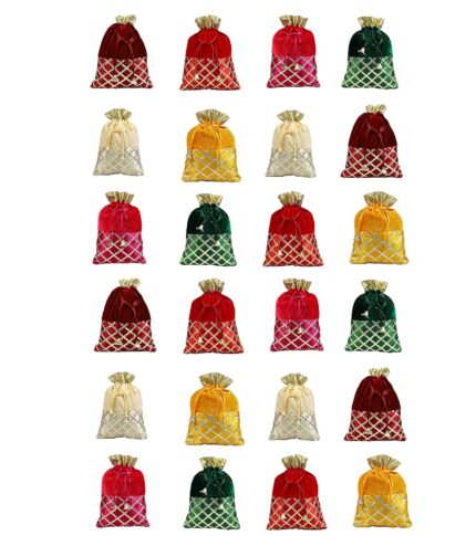 STLYZ Women's Silk Potli and Jewellery Potli | Wristlets Ethnic Potli For Women's | Designer Rajasthani Style Royal Clutch Silk Batwa Pouch Bag | Zari Work Potli - MultiColor