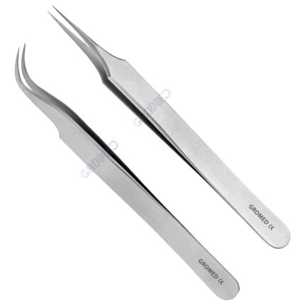 Gromed Fine Dissecting Forceps/Jewellers Forceps/Jeweler Forceps - Pack of 2, Size 5" / 12.5cm (Stainless Steel) Straight & Curved, SS 304 Non Magnetic Jeweller Tool