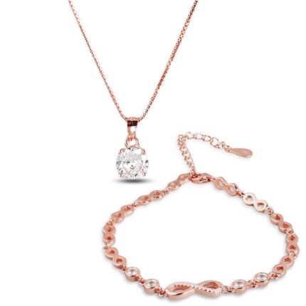 ZAVYA 925 Sterling Silver Infinity Rose Gold Plated Cubic Zirconia Combo Women Jewelry Set|Pure Silver Jewelry Set | Gift for Women and Girls|With Certificate of Authenticity and 925 Hallmark