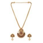 Rubans Gold-Plated Pink Faux Ruby Peacock Jewellery Set For Women