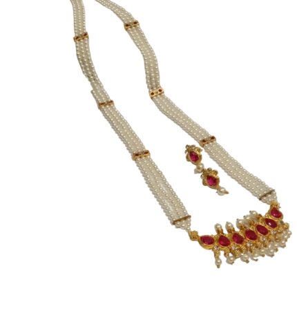 Gold Plated Long Pearl Set With Earrring/Maharashtrian Long Tanmani For Women & Girls-60B