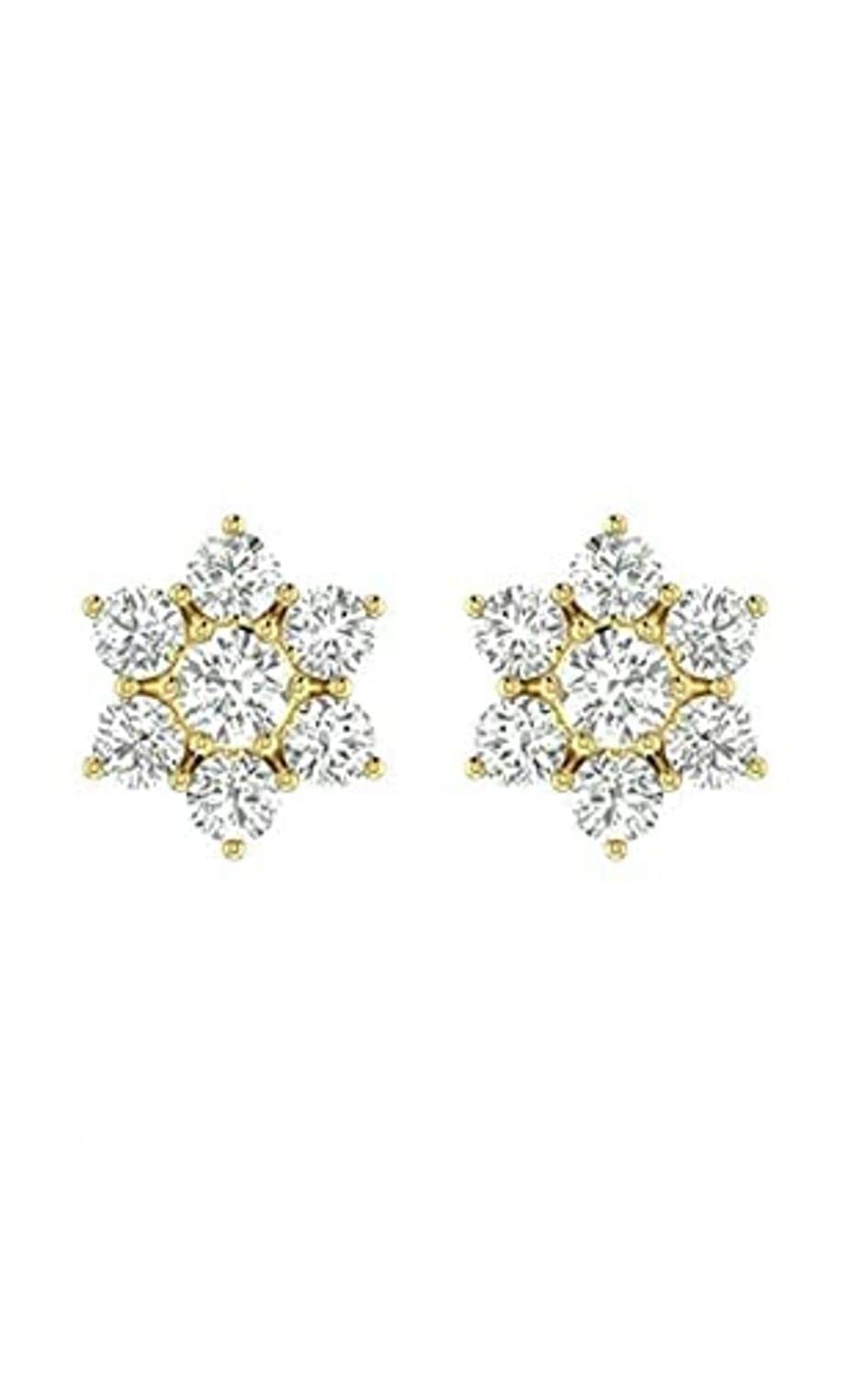 Tishya Jewellers 0.80ct Round Cut VVS1 D Diamond 14k Yellow Gold Over Floral Earring Push Back Stud For Women S925