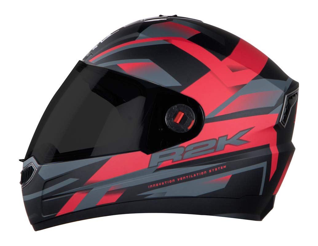 Steelbird SBA-1 R2K ISI Certified Full Face Graphic Helmet in Matt Finish (Medium 580MM, Matt Black Red with Smoke Visor)
