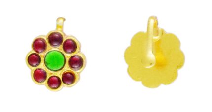 UG PRODUCTS Bharatanatyam Dance Jewellery Nose Pin, Nath 2 pcs (one pair) Made with Green and Red Kemp Stones for Women (516)