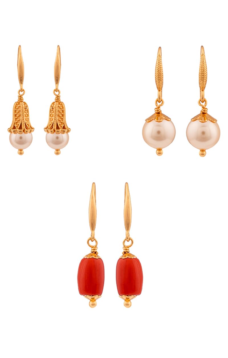 Radha's Creations Alloy Traditional Fashion Jewellery 22K Yellow Gold Ethnic Alloy Stylish (3 Pairs of Huggies Hoops Earrings) Set For Women's & Girls - 1249