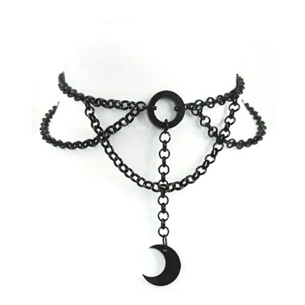 PALAY® Black Choker Necklace for Women Alloy Crescent Pendent Choker for Women Gothic Style Adjustable Choker Necklace for Teen Girls Party Cosplay Birthday Jewelry Gift