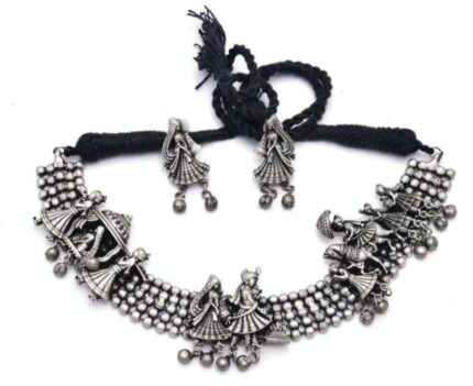 C&G INDIA Barat Style Oxidised Silver Jewellery Choker Necklace Set for Women and Girls