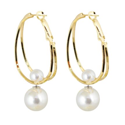 Lucky Jewellery Designer 18k Gold Plated Pearl Dangle Hoops Earrings For Girls & Women (75-CHEM-1139)