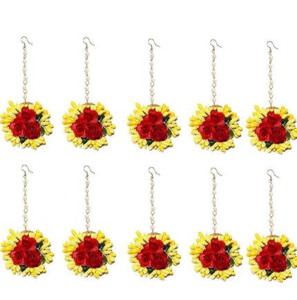 M.E ENETERPRISES Flower Maang tikka Jewellery Set for Wedding | Baby shower | Haldi | Mehandi | Party in Yellow and Golden colour for Girls and Women(Combo of 6)