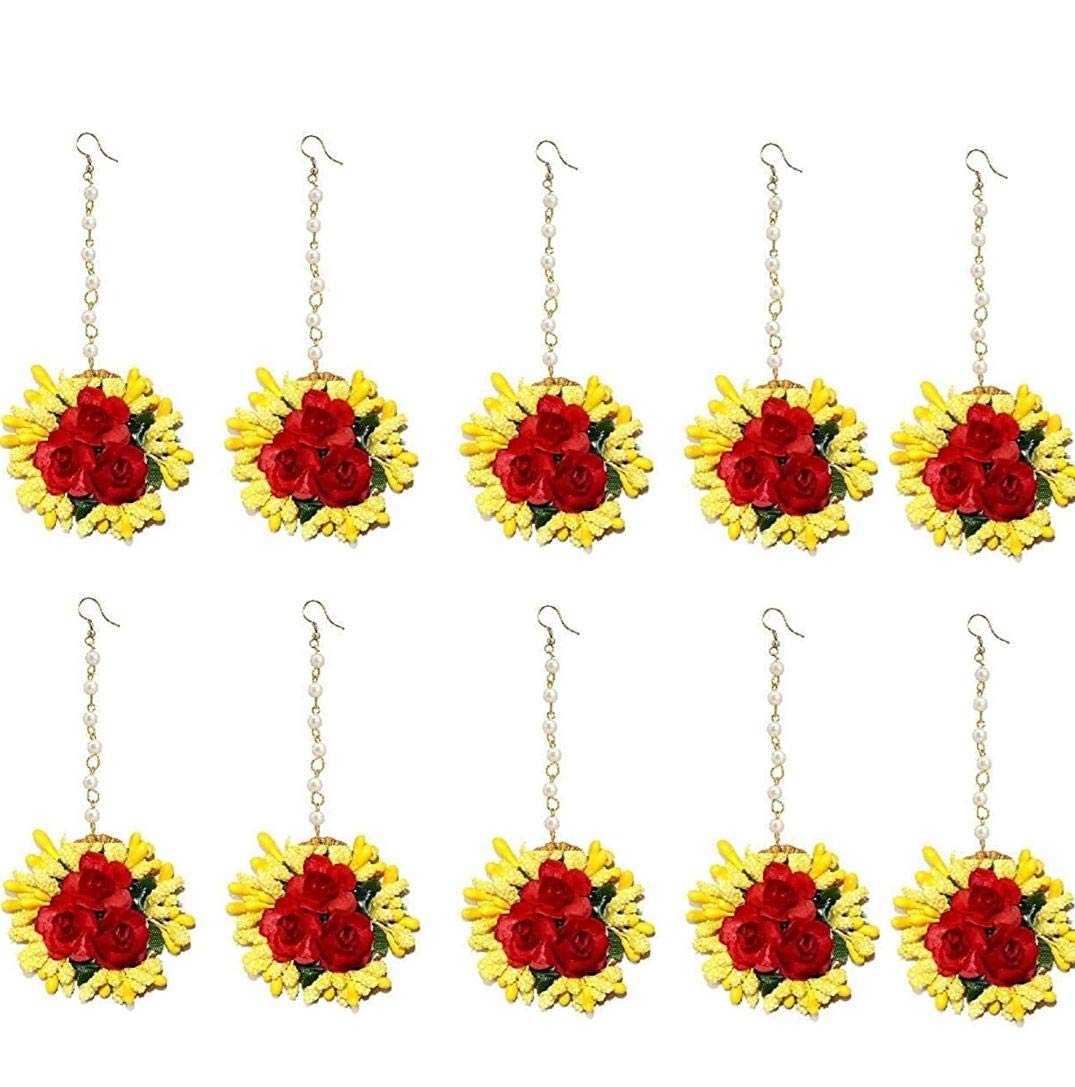 M.E ENETERPRISES Flower Maang tikka Jewellery Set for Wedding | Baby shower | Haldi | Mehandi | Party in Yellow and Golden colour for Girls and Women(Combo of 6)