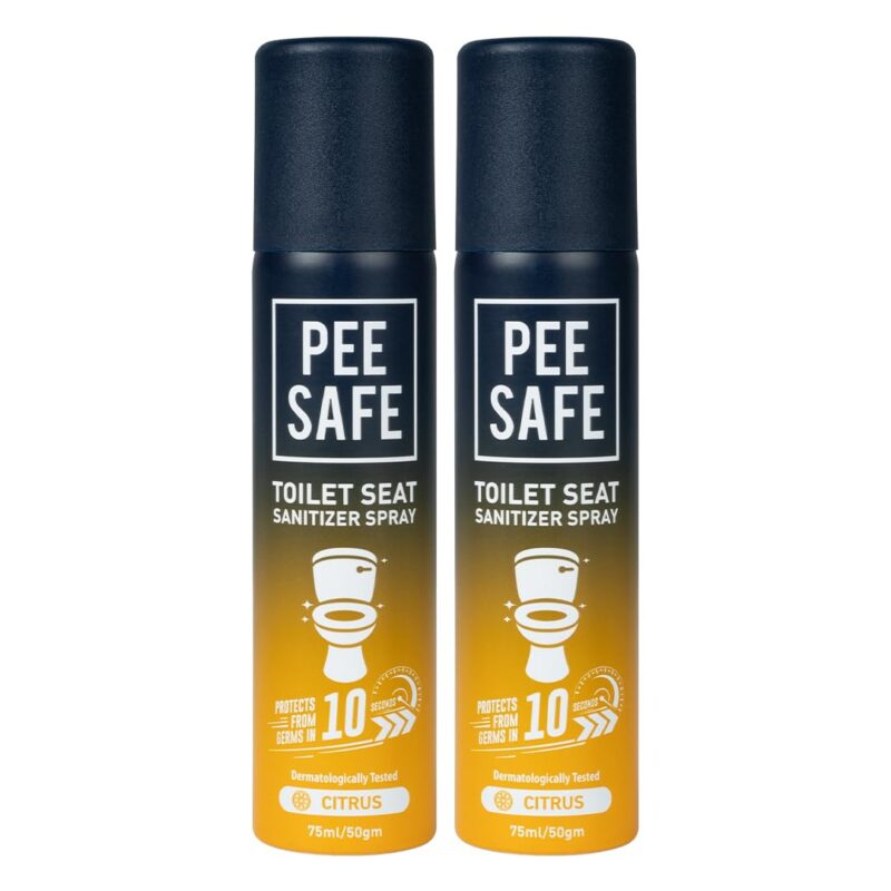 Pee Safe Toilet Seat Sanitizer Spray 75 Ml - Citrus (Pack Of 2) | Reduces The Risk Of UTI & Other Infections | Protects From 99.9% Germs In 10 Seconds & Travel Friendly | Anti Odour, Deodorizer