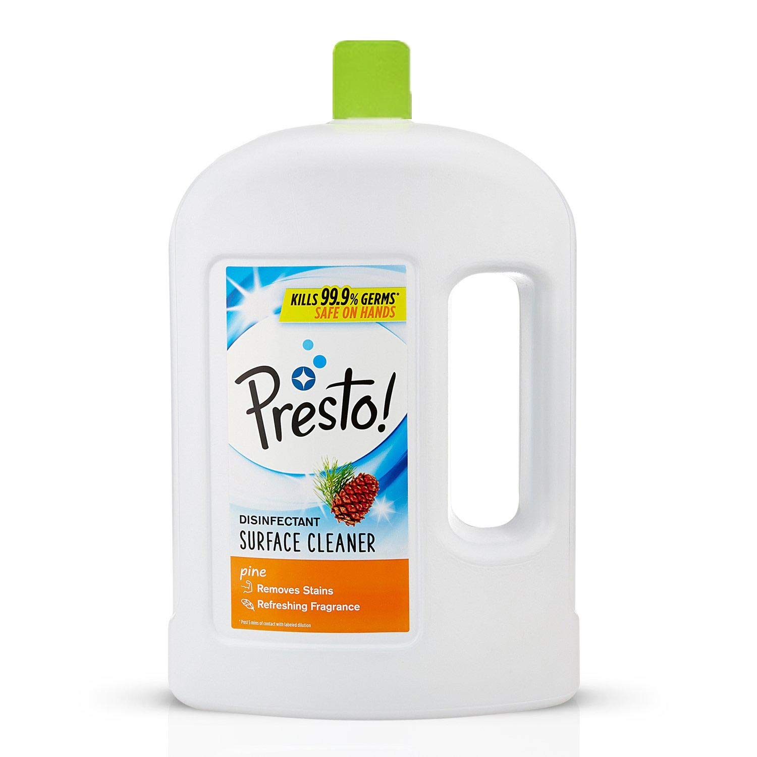 Amazon Brand - Presto! Disinfectant Surface & Floor Cleaner Liquid | Pine | 2 Litre Can | Kills 99.9% Germs | Removes Stains | Safe On Hands