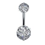 Gadgetsden Silver 316 L Surgical Steel Double Round Cubic Zircon's Internally Threaded Belly Button Ring Body Piercing Navel Barbells Jewelry for Women
