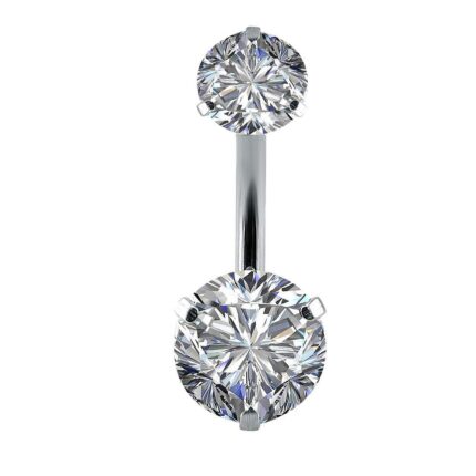 Gadgetsden Silver 316 L Surgical Steel Double Round Cubic Zircon's Internally Threaded Belly Button Ring Body Piercing Navel Barbells Jewelry for Women