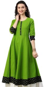 Yash Gallery Women Cotton Slub Printed Anarkali Kurta(Green)