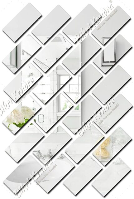 Chote Mote Seller - Rectangle Silver Decorative Mirror Stickers for Wall, Wall Mirror Stickers, 3D Acrylic Stickers Wall Stickers for Hall Room, Bed Room, Living Room Kids Room. (Silver, pack of 15)