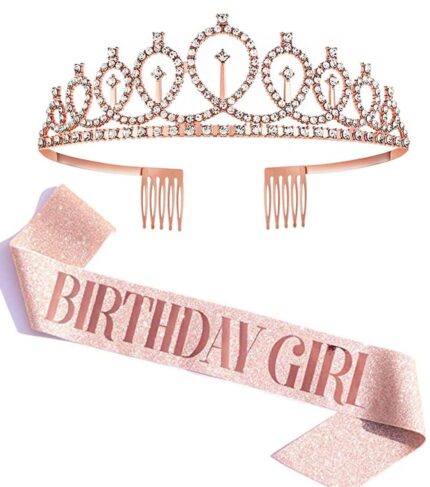 Shining Diva Fashion Latest Stylish Birthday Sash and Crown - Pack of 2 Pcs | Birthday Queen Crown | Birthday Gifts for Best Friend, Sister, Teenager | Birthday Decorations Items