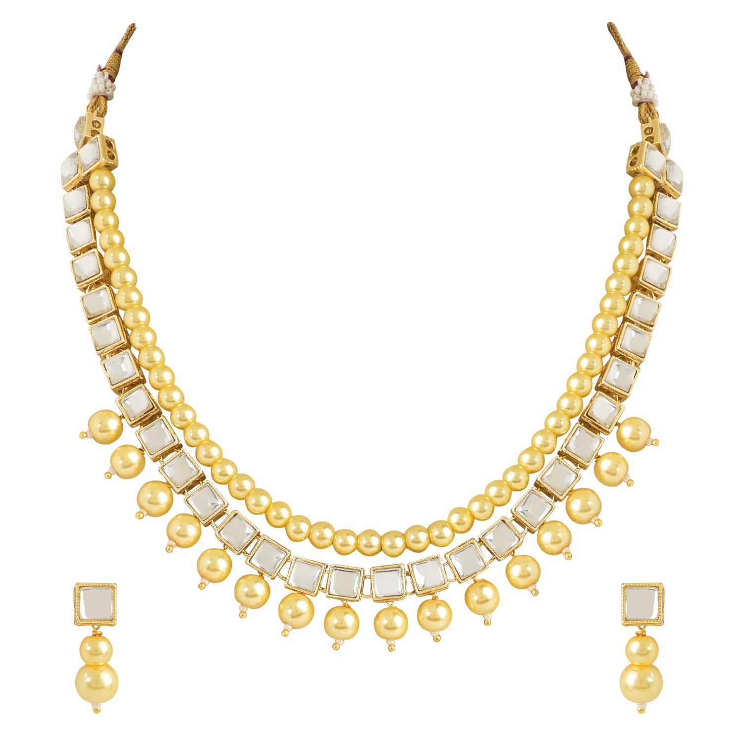 I Jewels 18K Gold Plated Traditional Kundan Studed Pearls Choker Necklace Jewellery Set with Earrings for Women (IJ373FL)