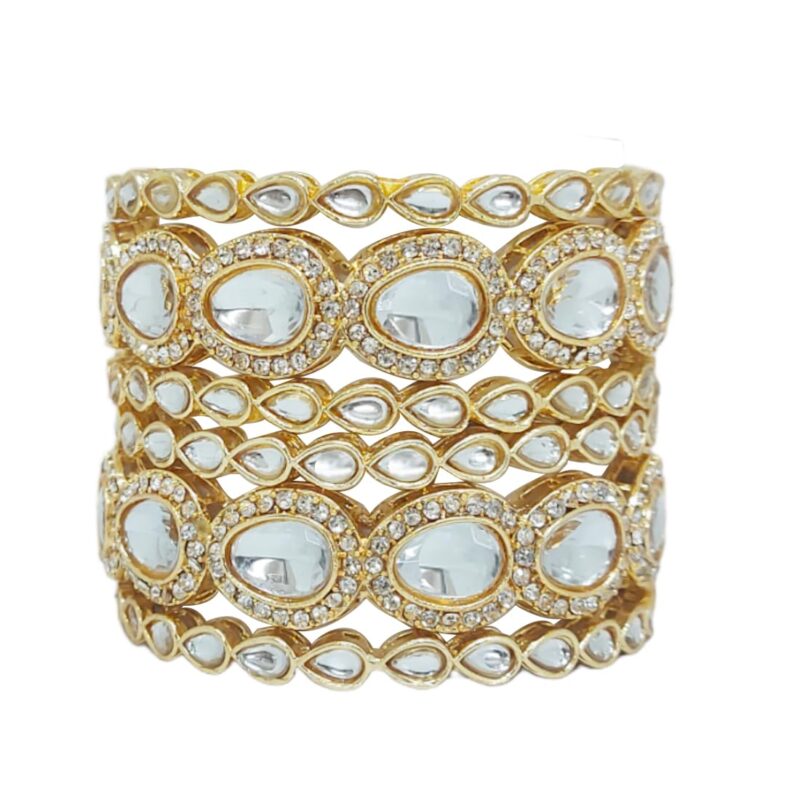 CHRISHAN Gold Plated Designer Uncut Kundan Kada Chudi Bangles Set For Women And Girls.