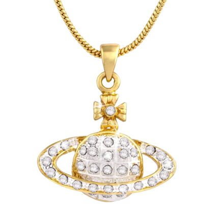 Estele Planet with a ring studded with white stones pendant for women, Gold, Adjustable