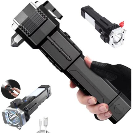 CzarX Portable Rechargeable LED Torch | Long Distance High Powered Beam | New, Improved with Reverse Charging | Car Rescue Hammer and Seat Belt Cutter | Powerful Flashlight | Check Seller