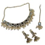 ACCESSHER Traditional Gold Plated Kundan Studded Statement Coker Set with Earrings and Maang Tikka/Bridal Jewellery for Women and Girls