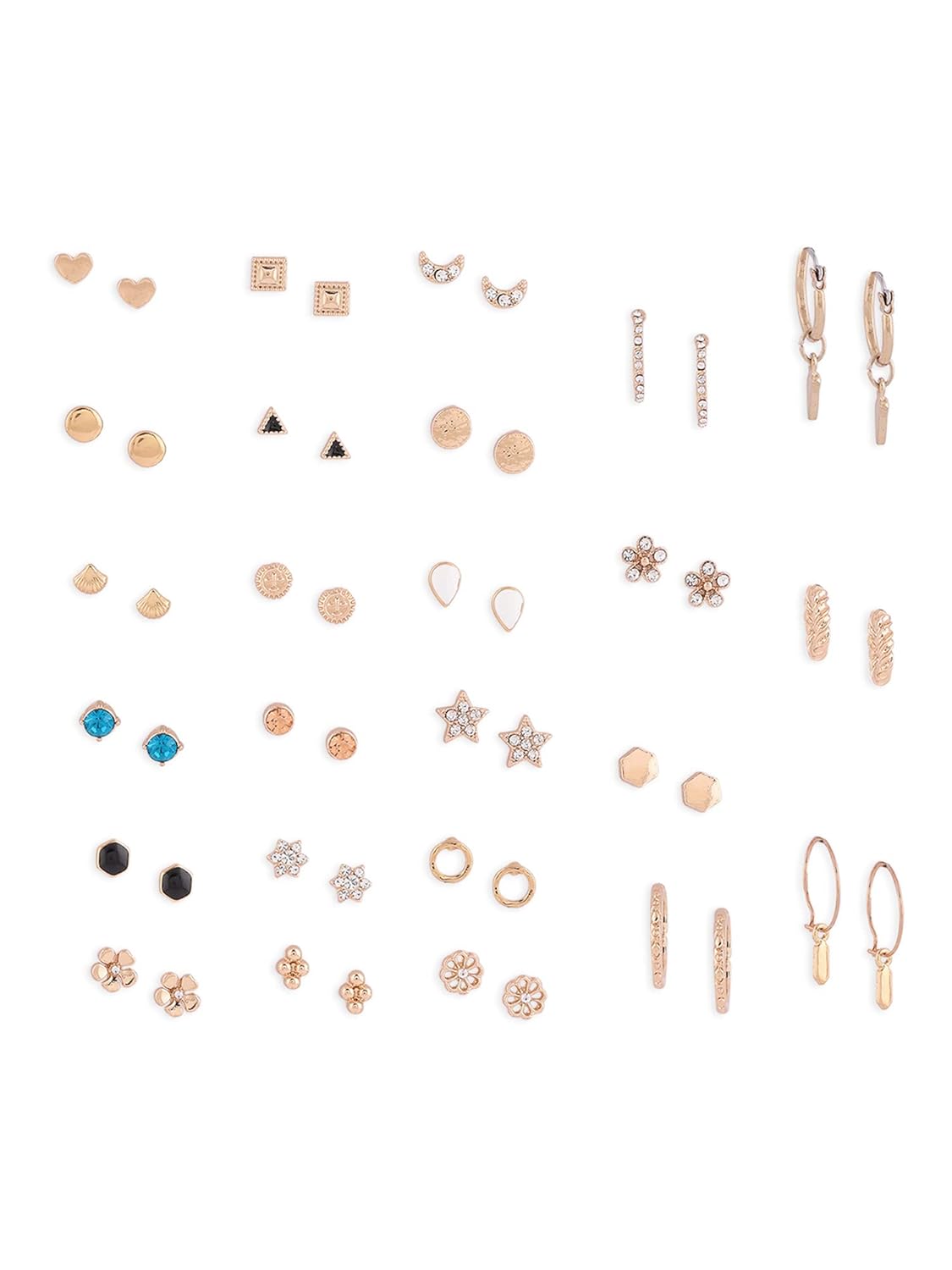 Zaveri Pearls Set Of 25 Gold Tone Smart Casual Wear Studs & Hoop Earrings For Women-ZPFK14053