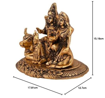 Amazon Brand - Umi Shiva Parvati Ganesh Idol Shiv Parivar Murti Statue Sculpture - Hindu Lord Shiva Idols Family Sitting On Nandi Showpiece Figurine for Home Office Temple Mandir Decoration, Gold