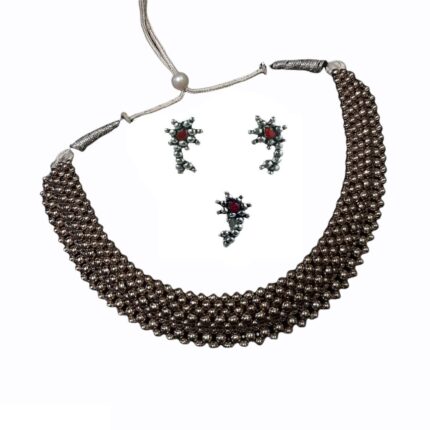 Swaroop Designer Kolhapuri Maharashtrian Silver Thushi Necklace Jewelry Set for Women