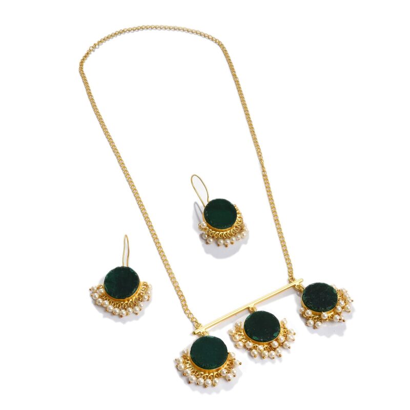 Gold Plated Designer Stone Chain and Earrings Set