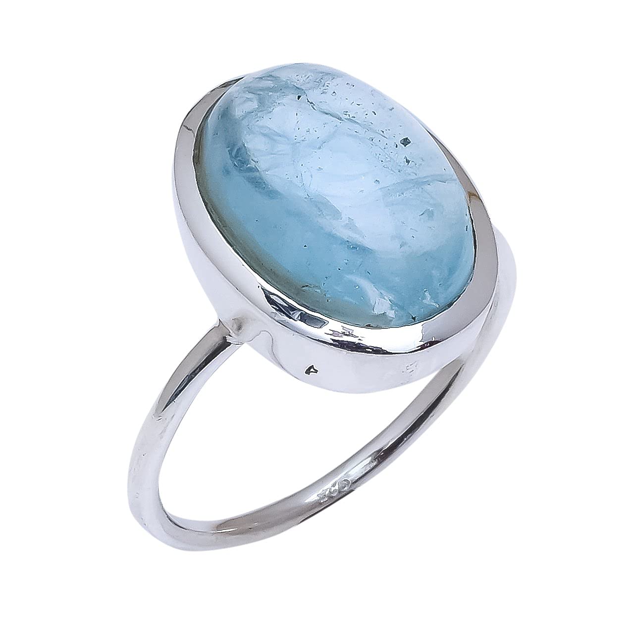Aquamarinie Natural Gemstone Handmade 925 Sterling Silver Ring For Her (4.1 gm)